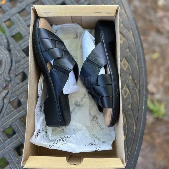 Vintage Y2K Duck Head Tina Leather Slip On Black Sandals  7M New - Picture 7 of 9